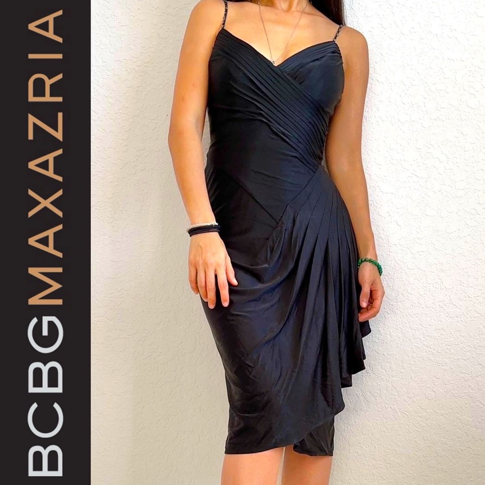 BCBGMaxAzria Black Draped Spaghetti Strap Mini Dress